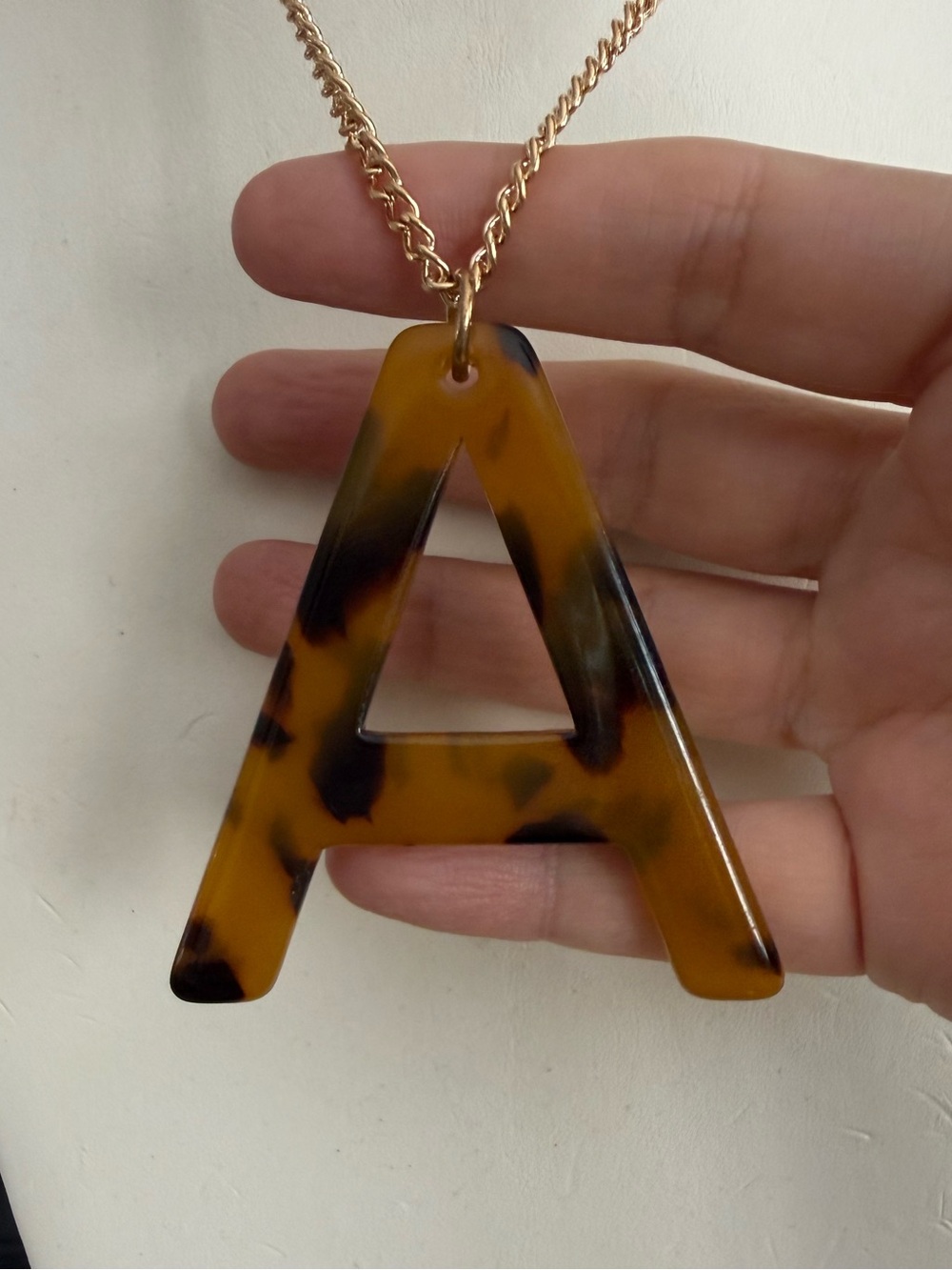 Tortoiseshell Acrylic Letter A Pendant Gold Plated Stainless Steel Chain - Picture 7 of 8